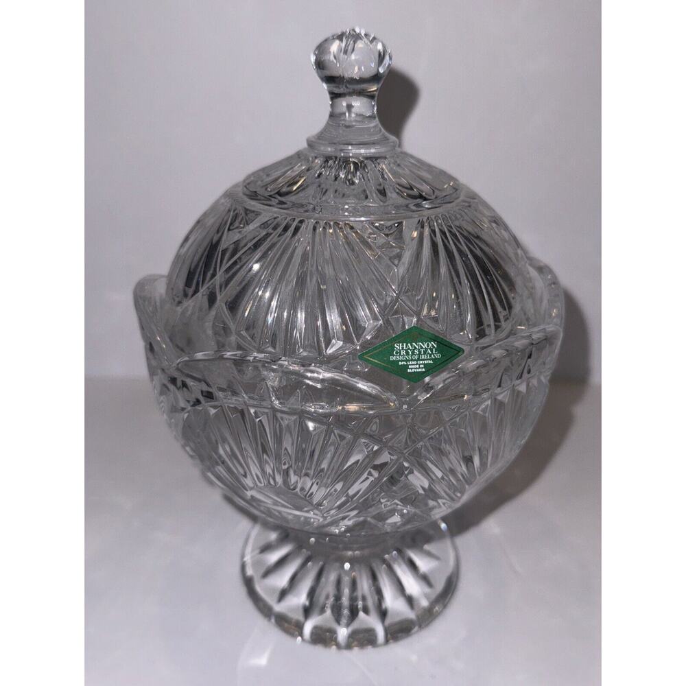 Shannon Crystal Covered Candy Dish Compote 24% Lead Crystal w/Sticker 6"x9"